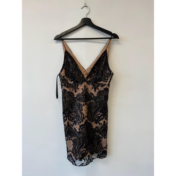 Free People Dresses & Skirts - Free People Dress Womens 2 Black Lace Sequin Sheath Slip Party Cocktail